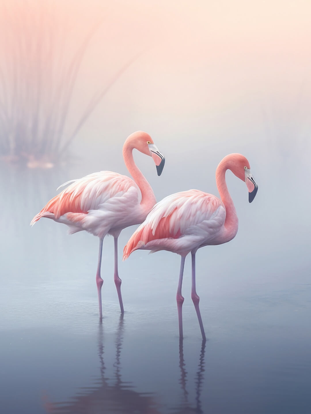 Elegant-pink-flamingos-in-tranquil-water-setting