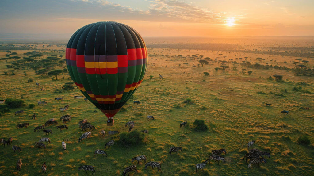 Hot air balloon safari experience over the Serengeti landscape in Tanzania